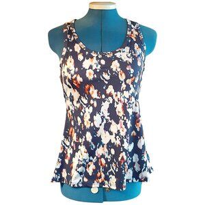 Eleven by Venus Williams Floral Tank Top Built-In Bra Navy Orange Flare Hem